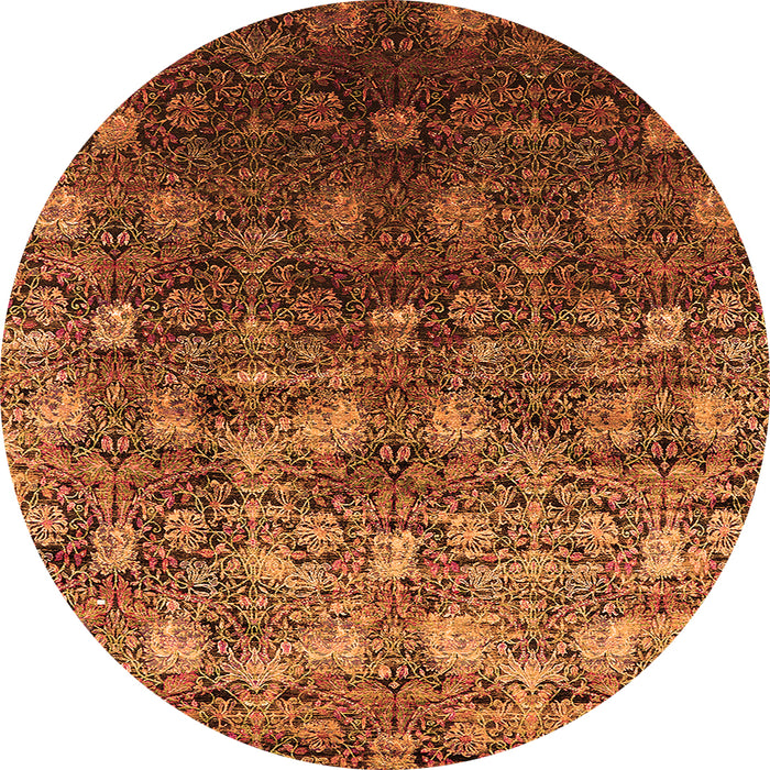 Round Machine Washable Oriental Orange Industrial Area Rugs, wshurb1533org