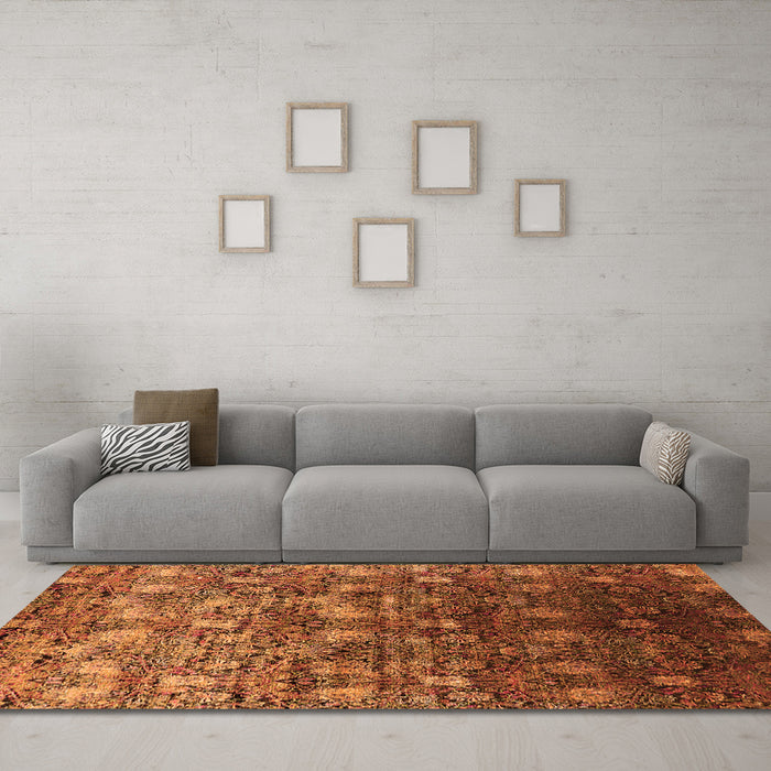 Machine Washable Oriental Orange Industrial Area Rugs in a Living Room, wshurb1533org