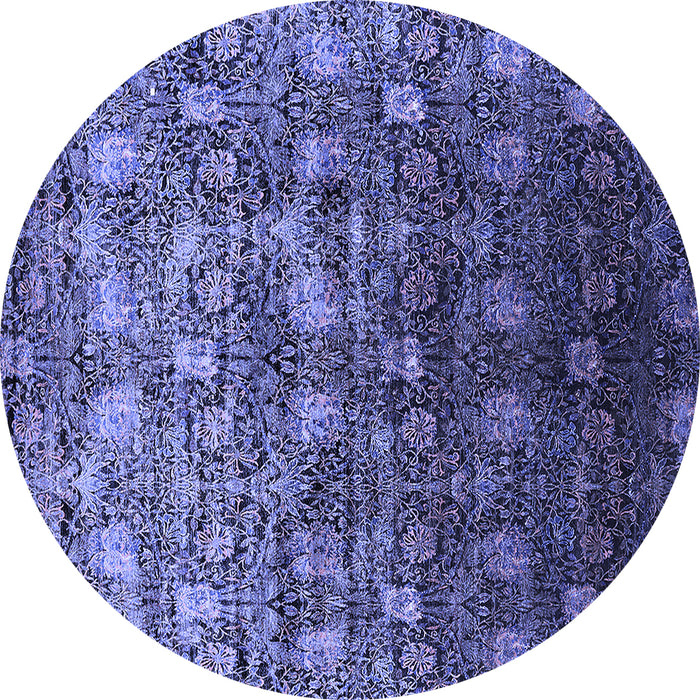 Round Machine Washable Oriental Blue Industrial Rug, wshurb1533blu
