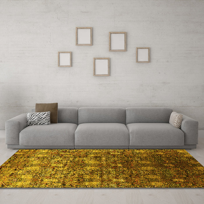 Machine Washable Oriental Yellow Industrial Rug in a Living Room, wshurb1533yw