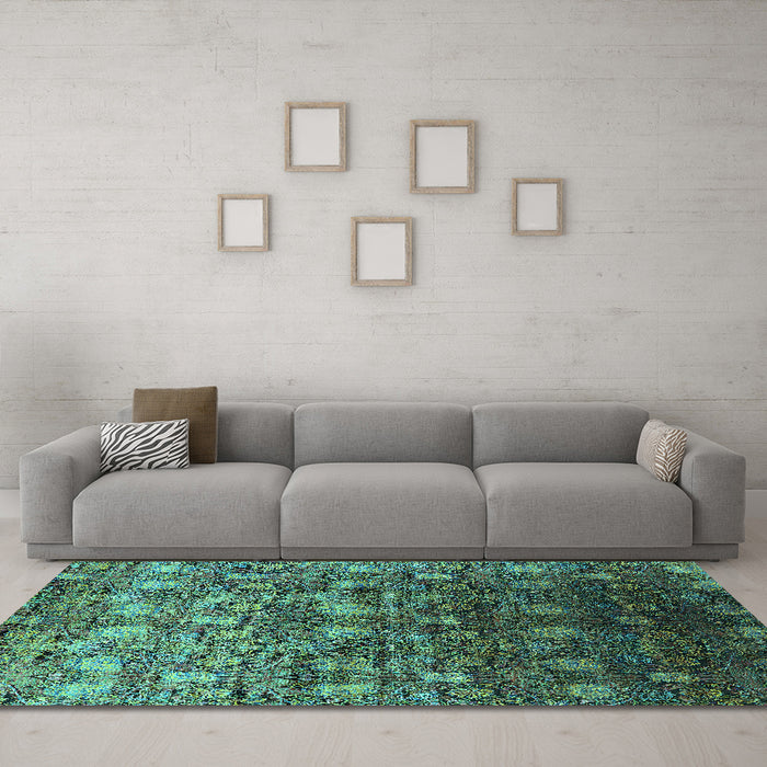 Machine Washable Oriental Turquoise Industrial Area Rugs in a Living Room,, wshurb1533turq