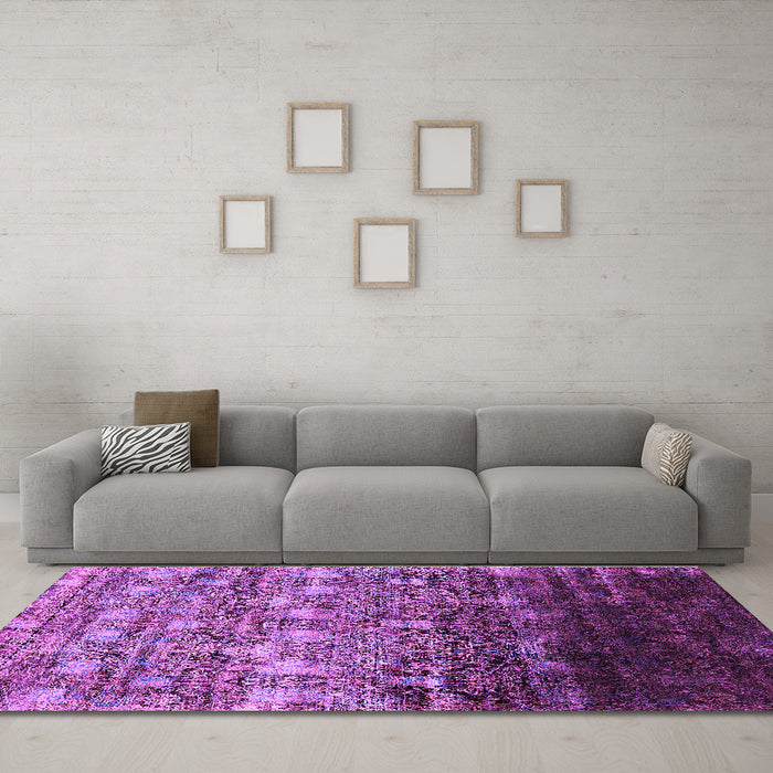 Machine Washable Oriental Purple Industrial Area Rugs in a Living Room, wshurb1534pur