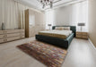 Mid-Century Modern Brown Oriental Rug in a Bedroom, urb1534