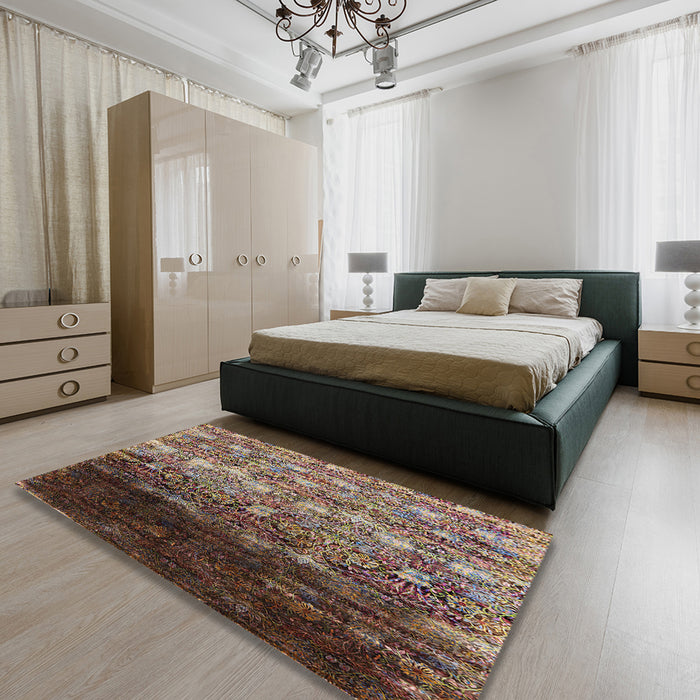 Mid-Century Modern Brown Oriental Rug in a Bedroom, urb1534