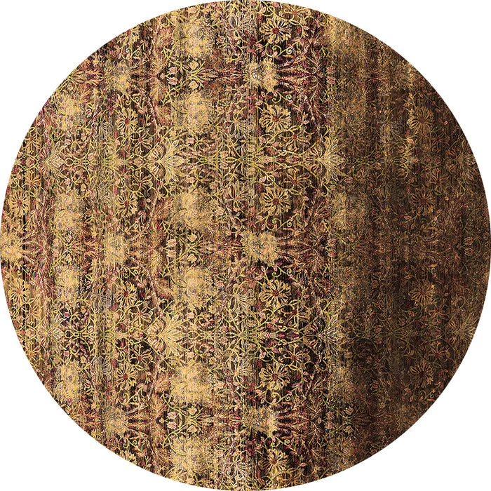Round Machine Washable Oriental Brown Industrial Rug, wshurb1534brn
