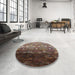 Round Mid-Century Modern Brown Oriental Rug in a Office, urb1534