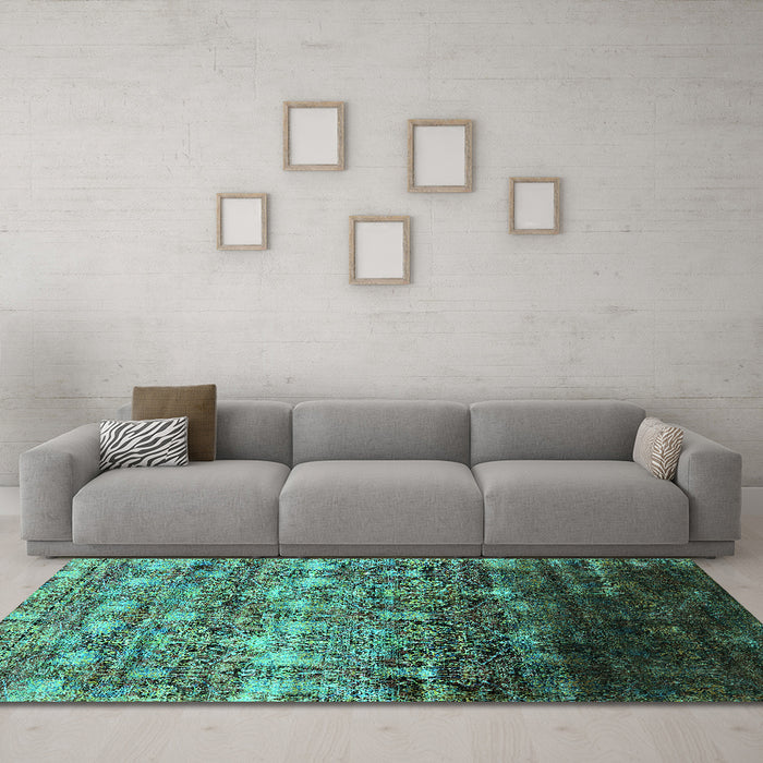 Machine Washable Oriental Turquoise Industrial Area Rugs in a Living Room,, wshurb1534turq