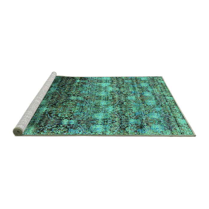 Sideview of Machine Washable Oriental Turquoise Industrial Area Rugs, wshurb1534turq