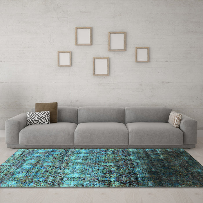 Machine Washable Oriental Light Blue Industrial Rug in a Living Room, wshurb1534lblu