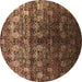 Round Machine Washable Oriental Brown Industrial Rug, wshurb1535brn