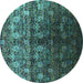 Round Oriental Turquoise Industrial Rug, urb1535turq