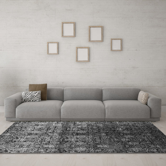 Machine Washable Oriental Gray Industrial Rug in a Living Room,, wshurb1535gry