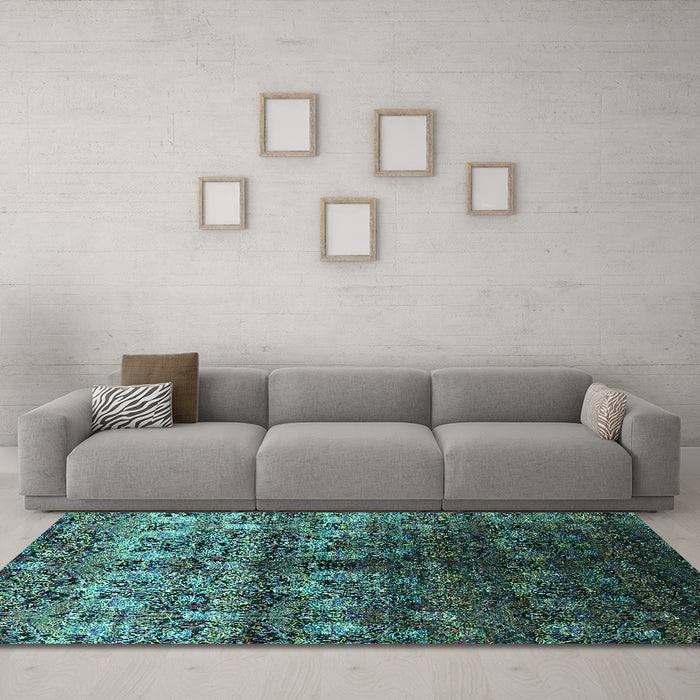 Machine Washable Oriental Turquoise Industrial Area Rugs in a Living Room,, wshurb1535turq
