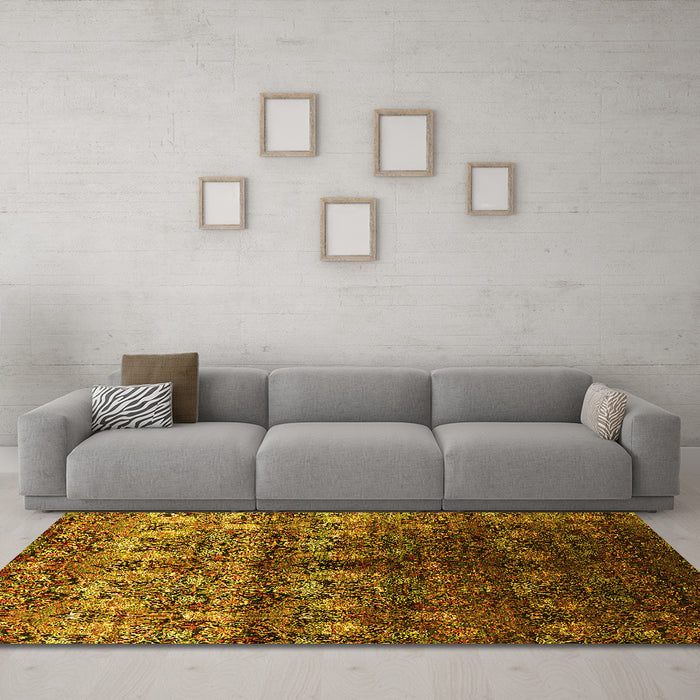 Machine Washable Oriental Yellow Industrial Rug in a Living Room, wshurb1535yw
