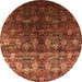 Round Machine Washable Oriental Orange Industrial Area Rugs, wshurb1535org