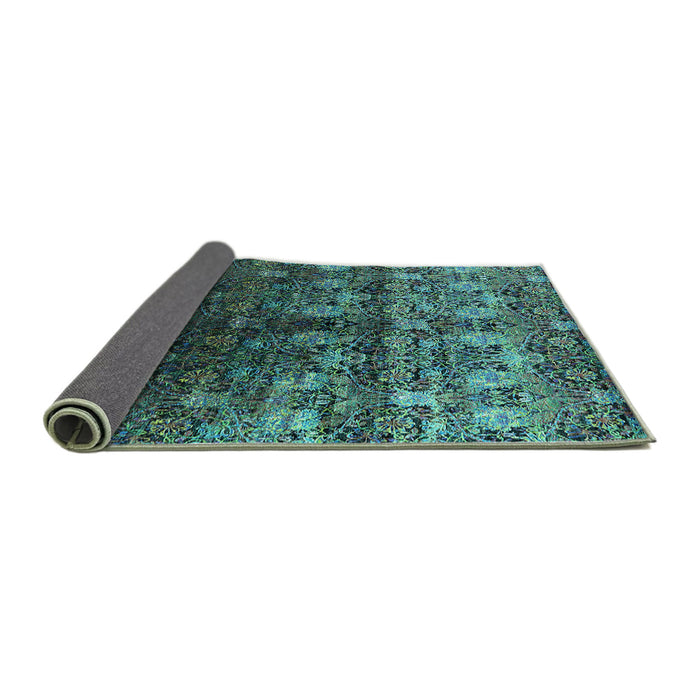 Sideview of Oriental Turquoise Industrial Rug, urb1535turq