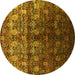 Round Machine Washable Oriental Yellow Industrial Rug, wshurb1535yw