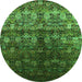 Round Machine Washable Oriental Green Industrial Area Rugs, wshurb1535grn