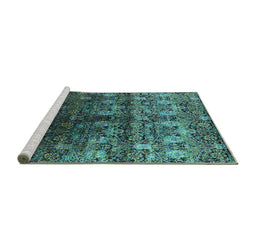 Sideview of Machine Washable Oriental Turquoise Industrial Area Rugs, wshurb1535turq