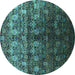 Round Machine Washable Oriental Turquoise Industrial Area Rugs, wshurb1535turq