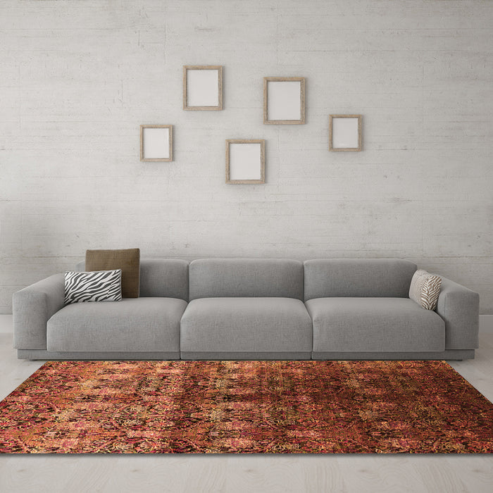 Machine Washable Oriental Orange Industrial Area Rugs in a Living Room, wshurb1535org