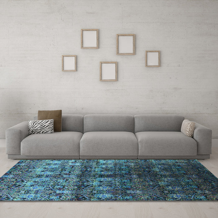 Machine Washable Oriental Light Blue Industrial Rug in a Living Room, wshurb1535lblu