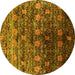 Round Machine Washable Oriental Yellow Industrial Rug, wshurb1536yw