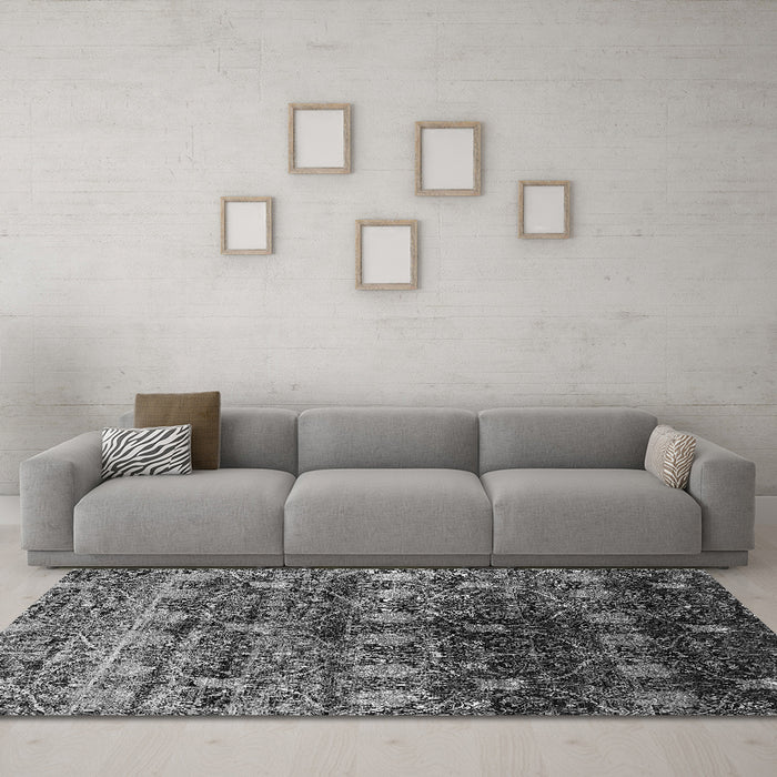Machine Washable Oriental Gray Industrial Rug in a Living Room,, wshurb1536gry