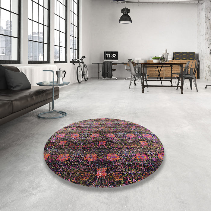 Round Mid-Century Modern Purple Lily Purple Oriental Rug in a Office, urb1536