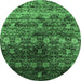 Round Machine Washable Oriental Emerald Green Industrial Area Rugs, wshurb1536emgrn