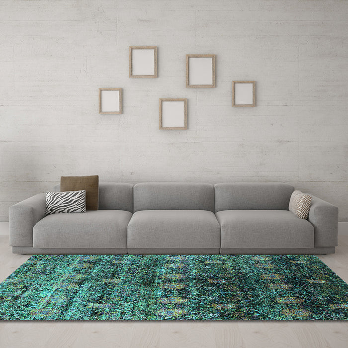 Machine Washable Oriental Turquoise Industrial Area Rugs in a Living Room,, wshurb1536turq