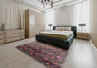 Mid-Century Modern Purple Lily Purple Oriental Rug in a Bedroom, urb1536