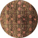 Round Machine Washable Oriental Brown Industrial Rug, wshurb1536brn