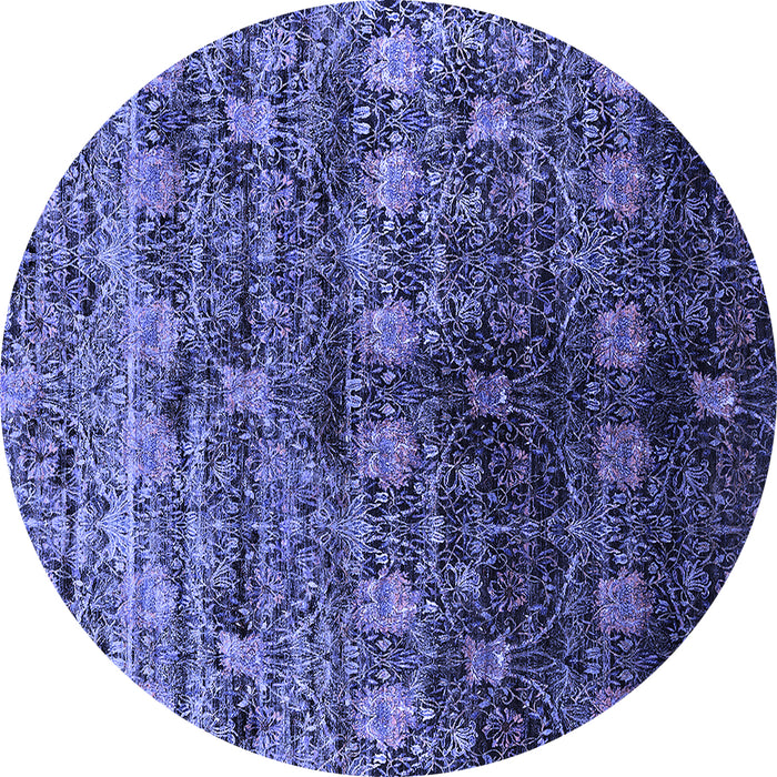 Round Machine Washable Oriental Blue Industrial Rug, wshurb1536blu