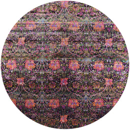 Round Machine Washable Industrial Modern Purple Lily Purple Rug, wshurb1536