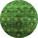 Round Machine Washable Oriental Green Industrial Area Rugs, wshurb1536grn