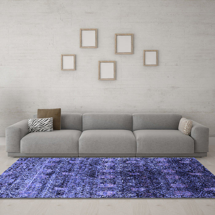 Machine Washable Oriental Blue Industrial Rug in a Living Room, wshurb1536blu