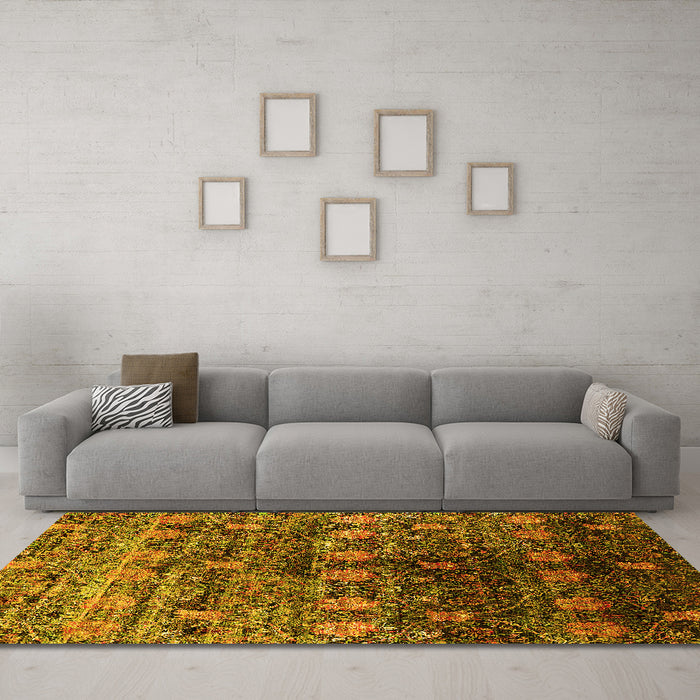 Machine Washable Oriental Yellow Industrial Rug in a Living Room, wshurb1536yw