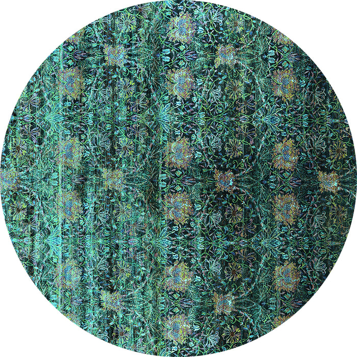 Round Machine Washable Oriental Turquoise Industrial Area Rugs, wshurb1536turq