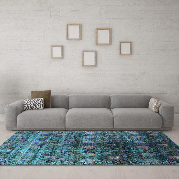 Machine Washable Oriental Light Blue Industrial Rug in a Living Room, wshurb1536lblu