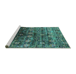 Sideview of Machine Washable Oriental Turquoise Industrial Area Rugs, wshurb1536turq
