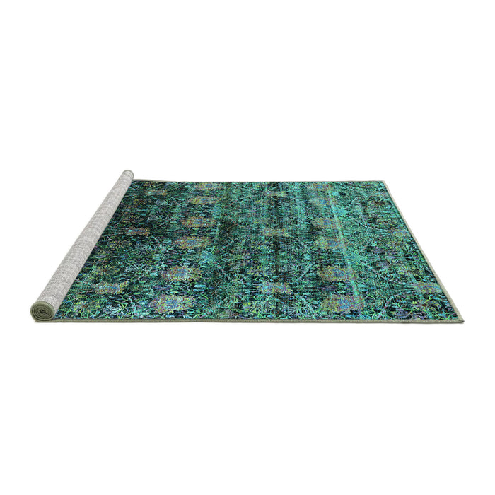 Sideview of Machine Washable Oriental Turquoise Industrial Area Rugs, wshurb1536turq