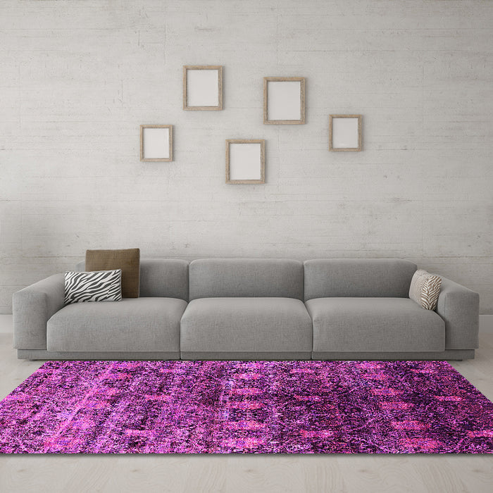 Machine Washable Oriental Pink Industrial Rug in a Living Room, wshurb1536pnk