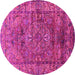 Round Machine Washable Oriental Pink Industrial Rug, wshurb1537pnk