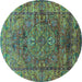 Round Oriental Turquoise Industrial Rug, urb1537turq