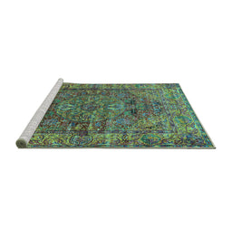 Sideview of Machine Washable Oriental Turquoise Industrial Area Rugs, wshurb1537turq