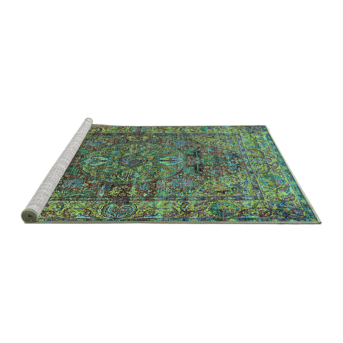 Sideview of Machine Washable Oriental Turquoise Industrial Area Rugs, wshurb1537turq