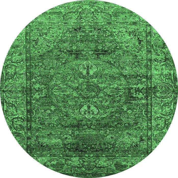 Round Oriental Emerald Green Industrial Rug, urb1537emgrn