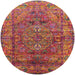 Round Mid-Century Modern Crimson Red Oriental Rug, urb1537