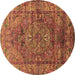 Round Machine Washable Oriental Brown Industrial Rug, wshurb1537brn